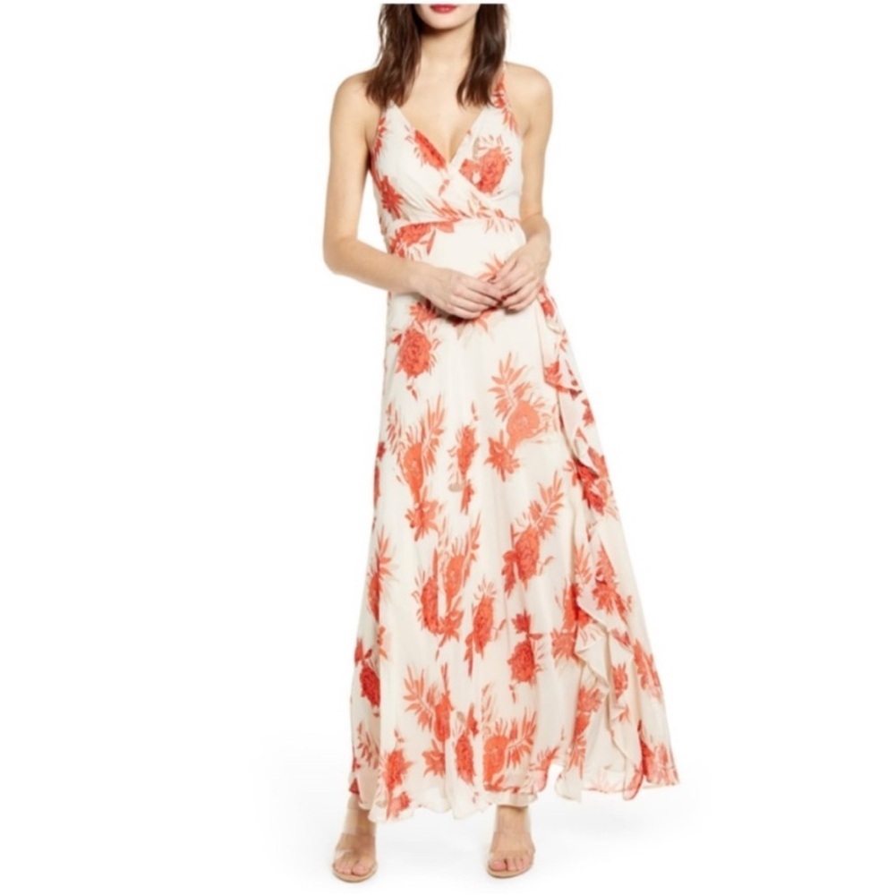 Astr Floral Maxi Dress in Cream and Orange